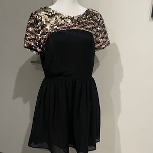 Black Dress with Gold Sequin Top